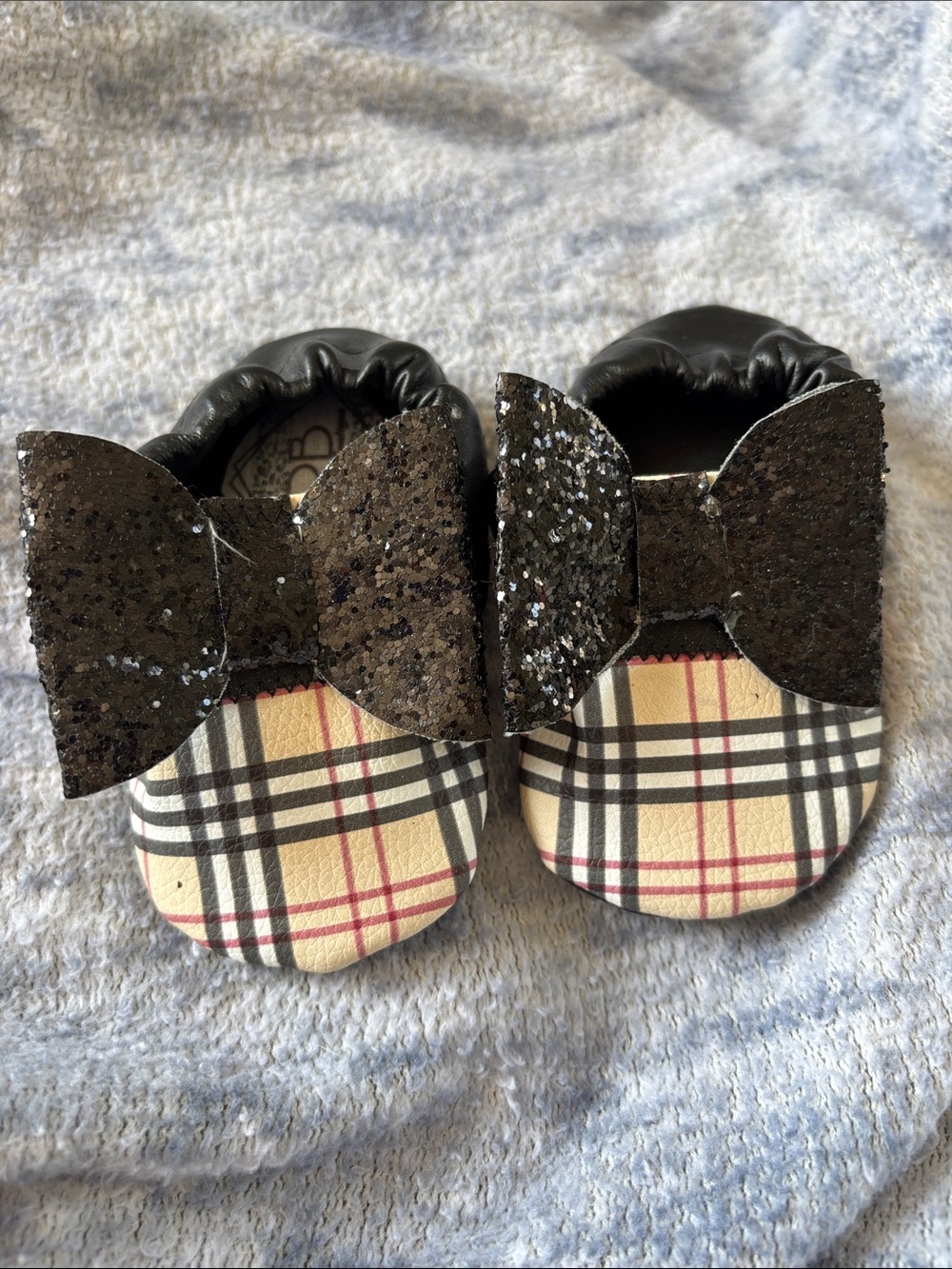 Black Bow Plaid Infant Slip-On Shoes
